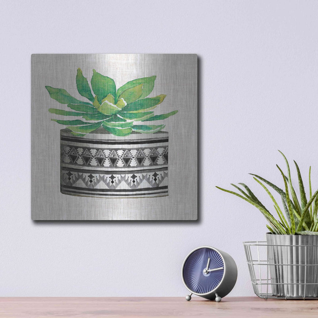 'Cactus Mud Cloth Vase IV' by Cindy Jacobs – Metal Wall Art, 12x12 room view