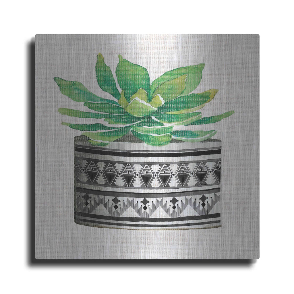 'Cactus Mud Cloth Vase IV' by Cindy Jacobs – Metal Wall Art