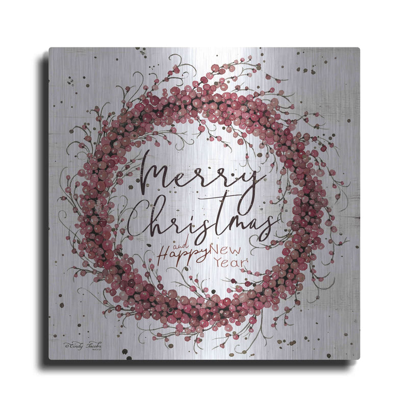 'Merry Christmas Berry Wreath' by Cindy Jacobs – Metal Wall Art