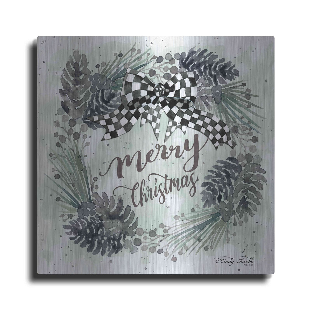 'Merry Christmas Wreath II' by Cindy Jacobs – Metal Wall Art