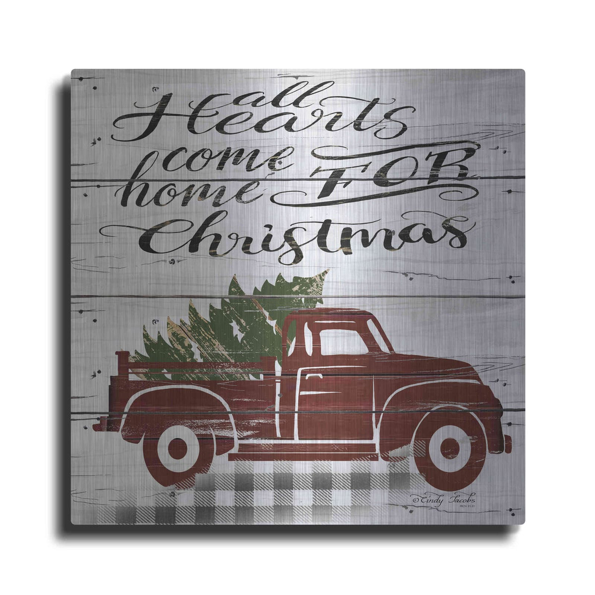 'All Hearts Red Truck' by Cindy Jacobs – Metal Wall Art
