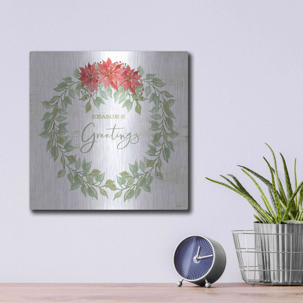 'Season's Greetings Wreath' by Cindy Jacobs – Metal Wall Art, 12x12 room view