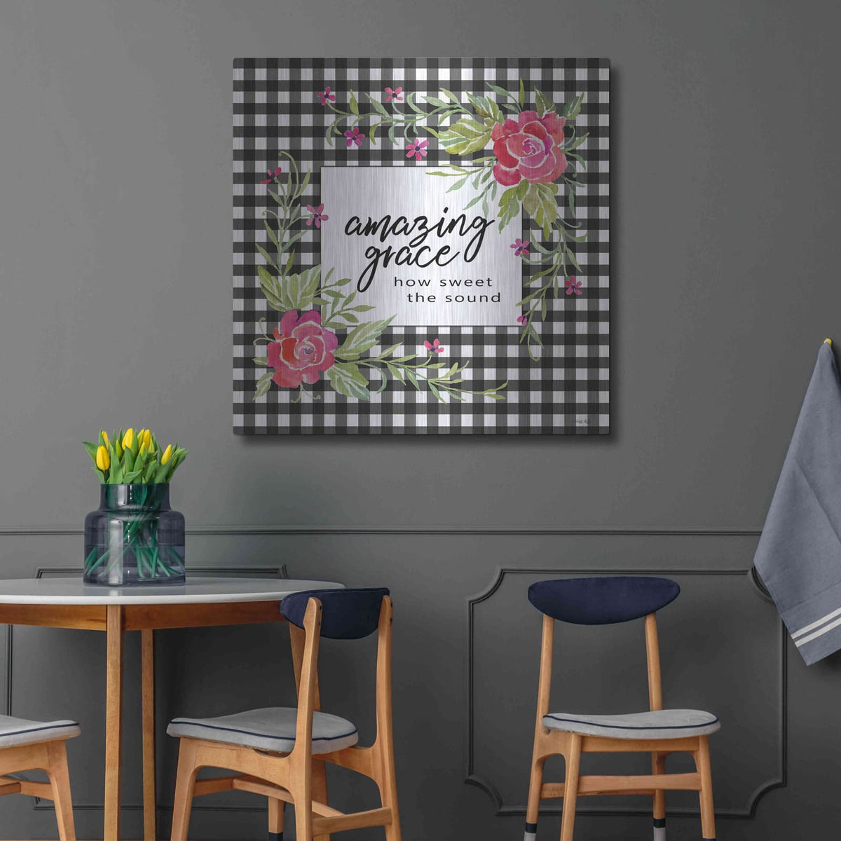 'Amazing Grace on Plaid' by Cindy Jacobs – Metal Wall Art, 36x36 room view