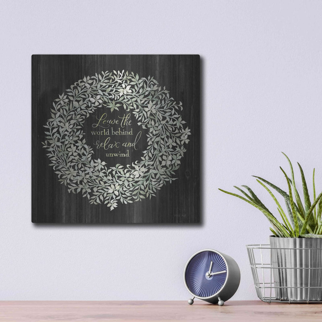 'Leave the World Behind Wreath' by Cindy Jacobs – Metal Wall Art, 12x12 room view