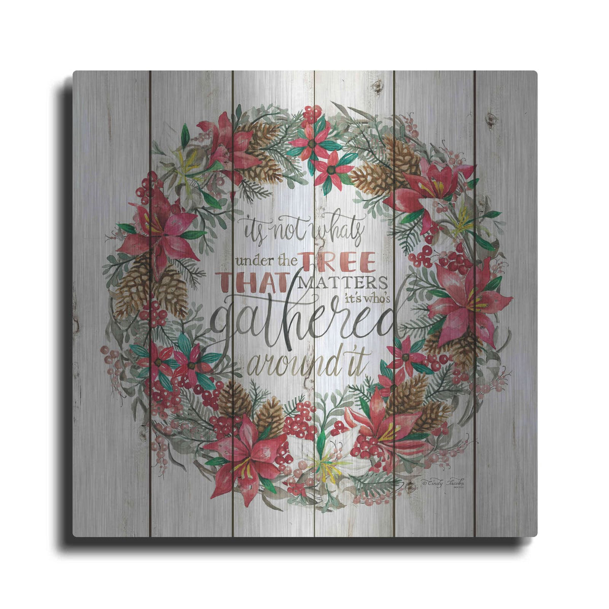 'Gathered Around the Tree Wreath' by Cindy Jacobs – Metal Wall Art