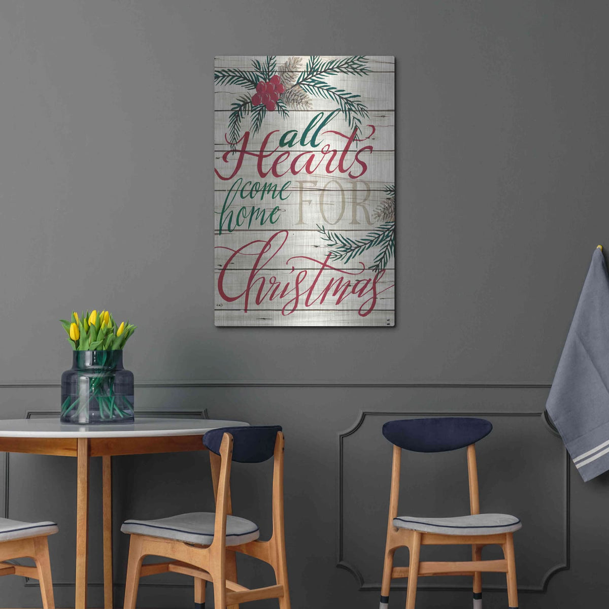 'All Hearts Come Home for Christmas Shiplap' by Cindy Jacobs – Metal Wall Art, 24x36 room view