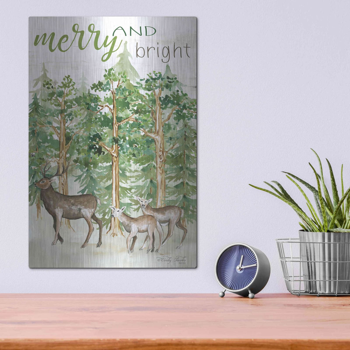 'Merry & Bright Deer' by Cindy Jacobs – Metal Wall Art, 12x16 room view