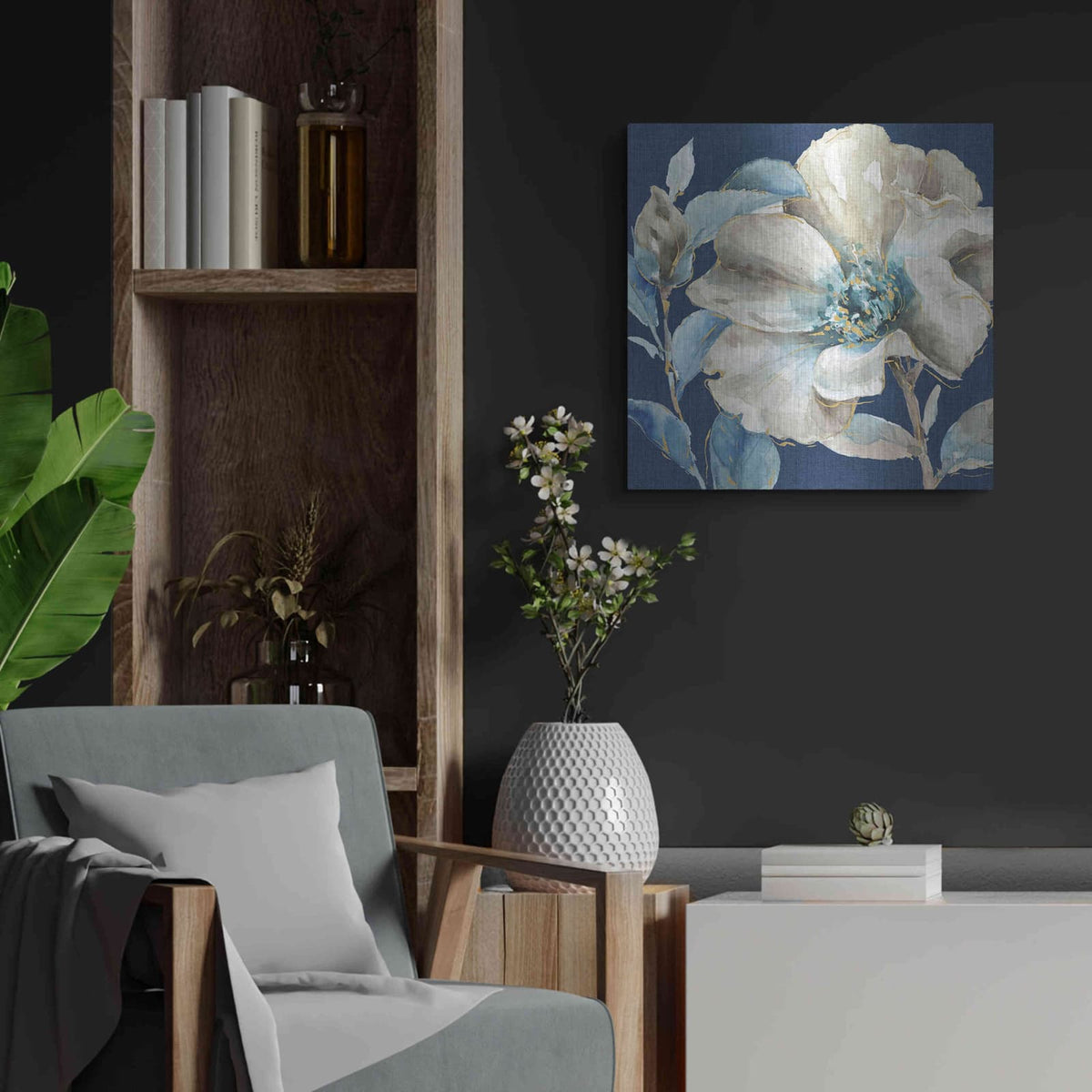 'Indigold IV Navy' by Lisa Audit – Metal Wall Art, 24x24 room view