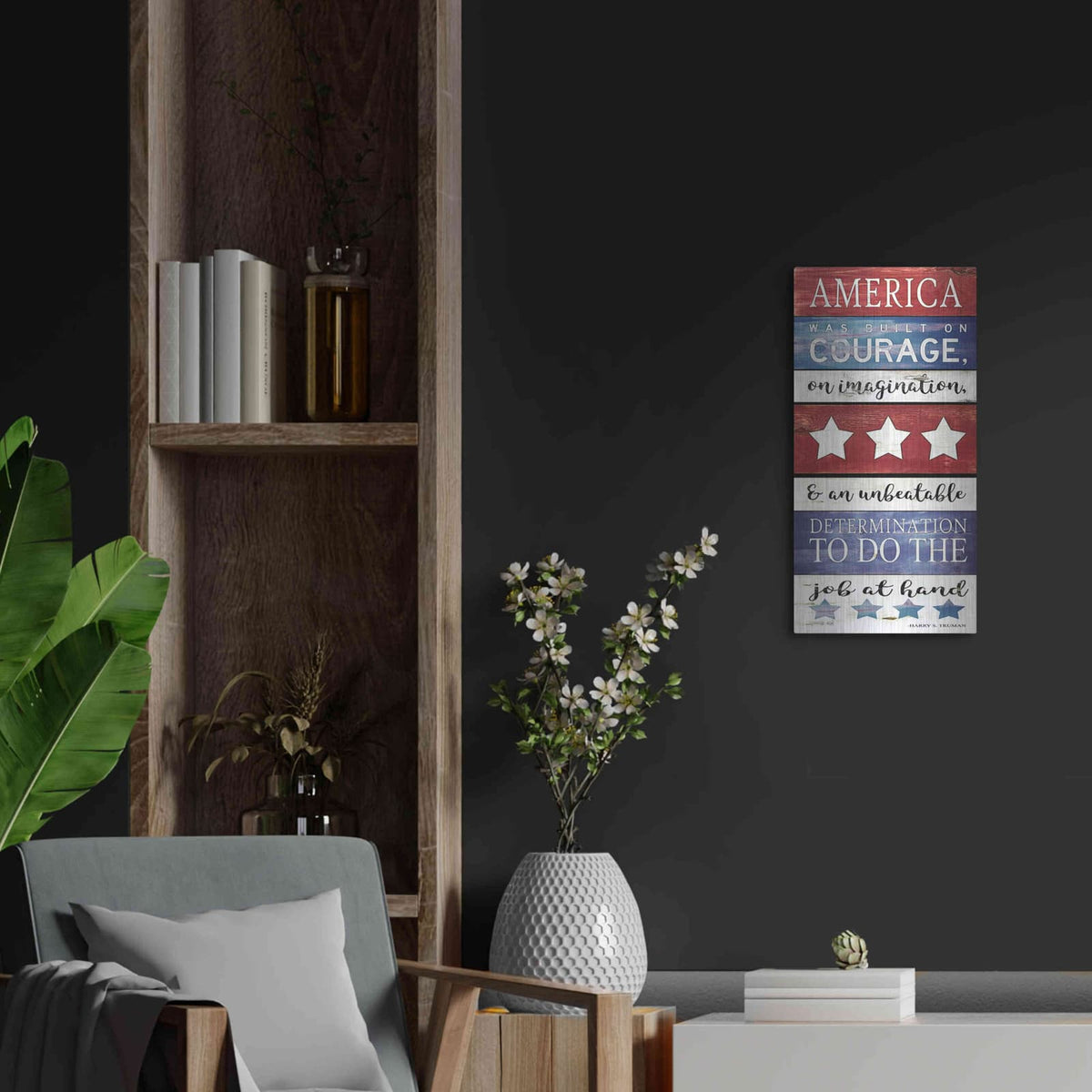 'America Panel' by Cindy Jacobs – Metal Wall Art, 12x24 room view