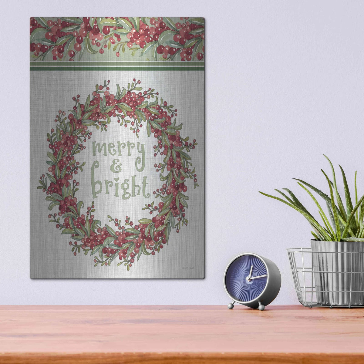'Merry & Bright Wreath Design' by Cindy Jacobs – Metal Wall Art, 12x16 room view