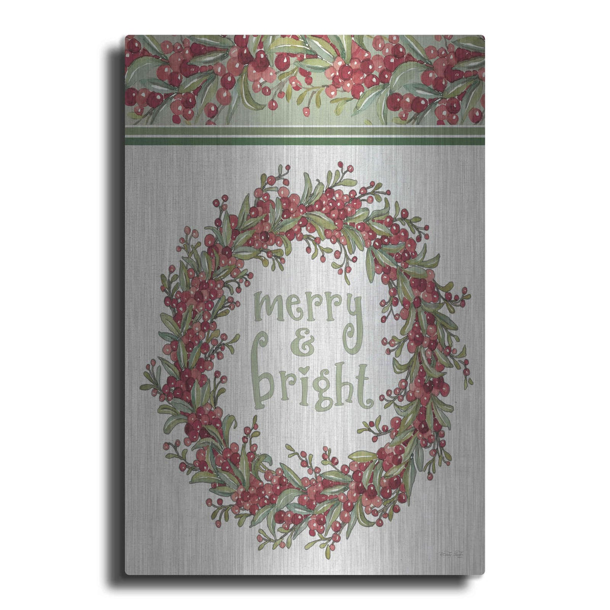 'Merry & Bright Wreath Design' by Cindy Jacobs – Metal Wall Art