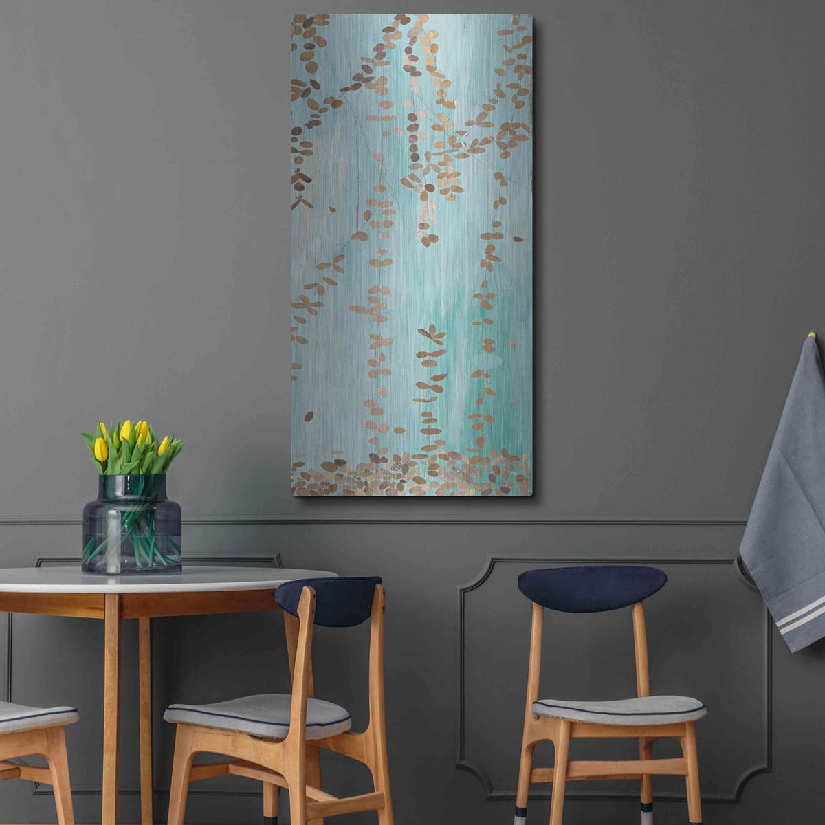 'Trailing Vines II Blue' by Candra Boggs – Metal Wall Art, 24x48 room view