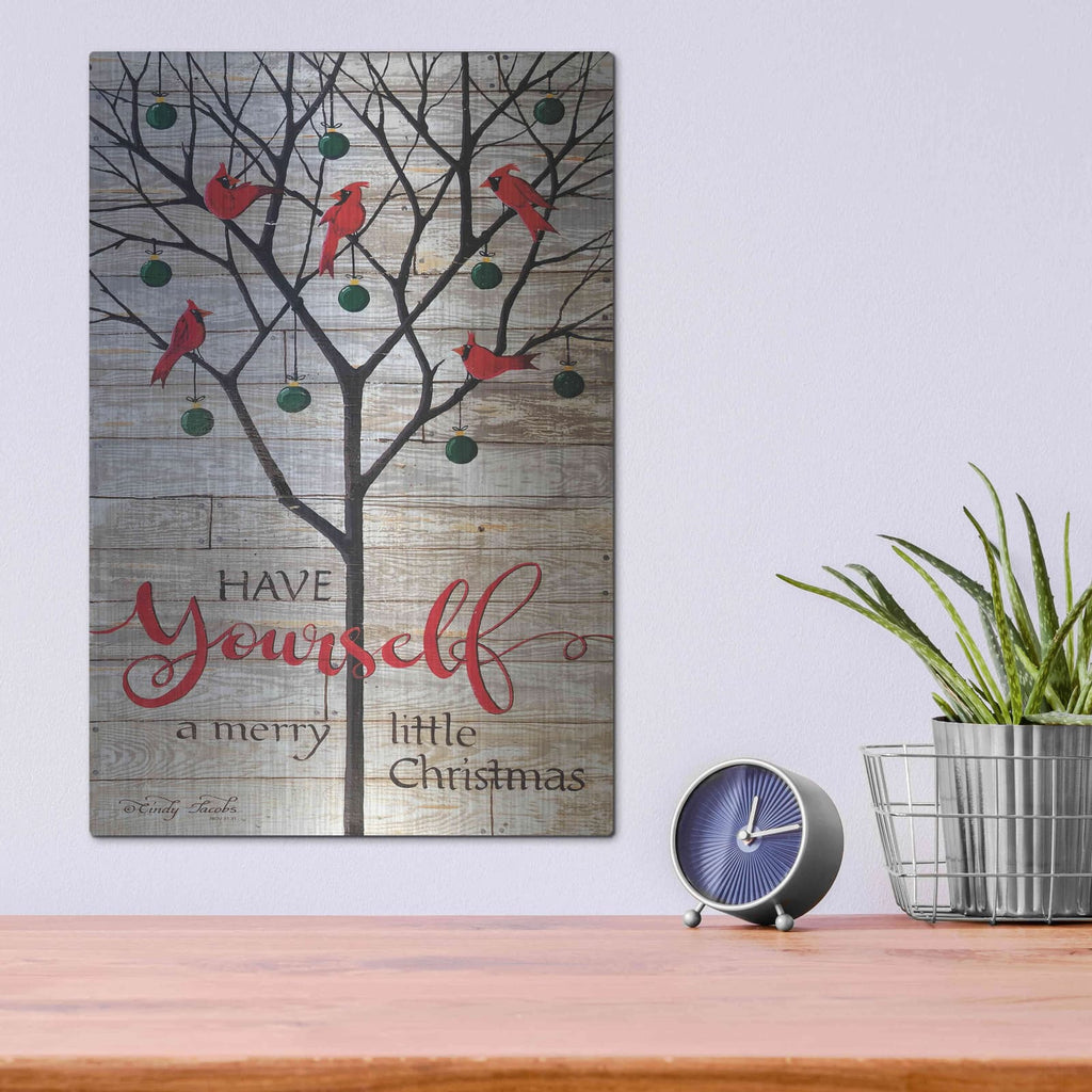 'Merry Little Red Cardinals Christmas' by Cindy Jacobs – Metal Wall Art, 12x16 room view