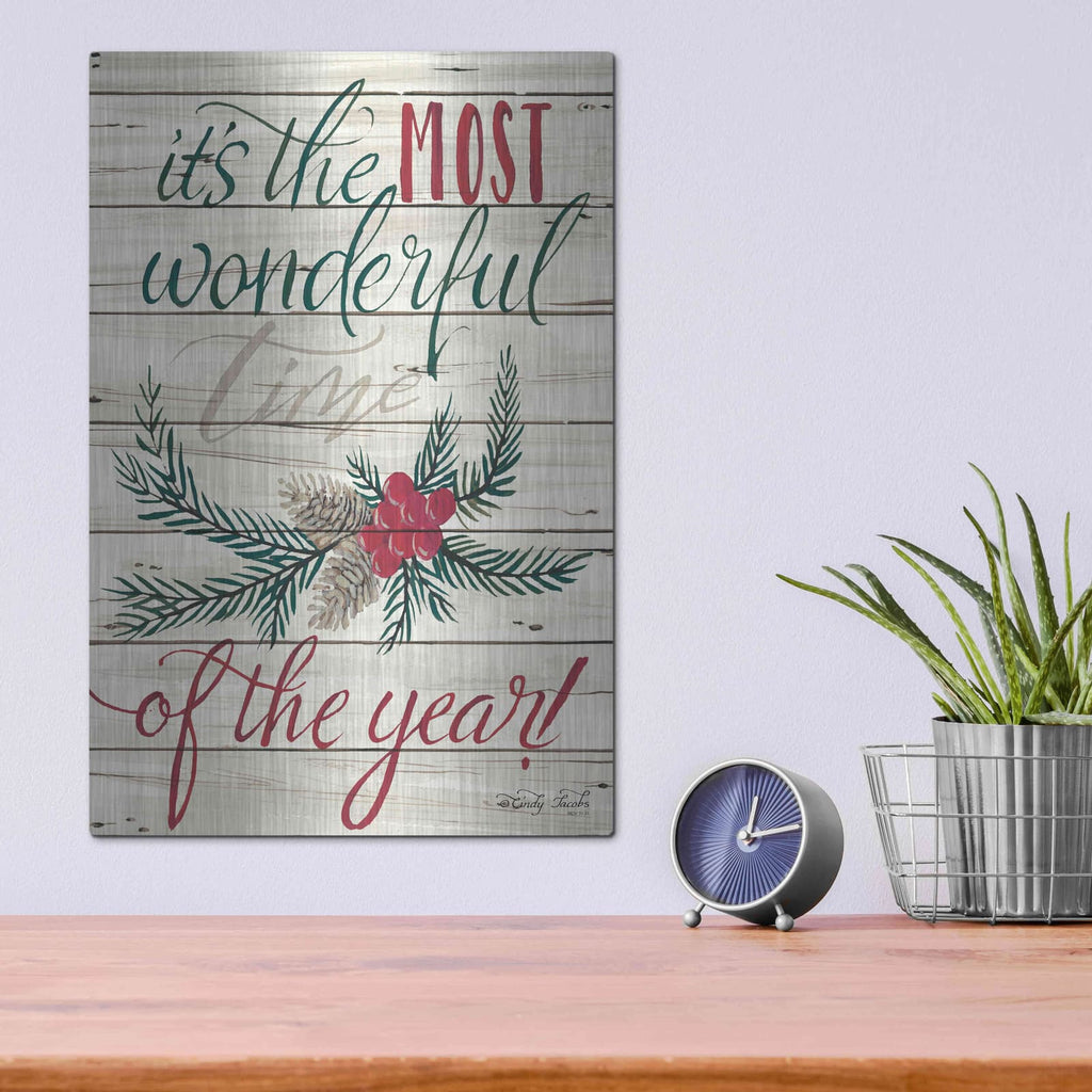 'The Most Wonderful Time Shiplap 2' by Cindy Jacobs – Metal Wall Art, 12x16 room view