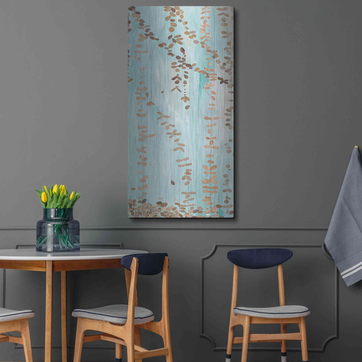 'Trailing Vines III Blue' by Candra Boggs – Metal Wall Art, 24x48 room view