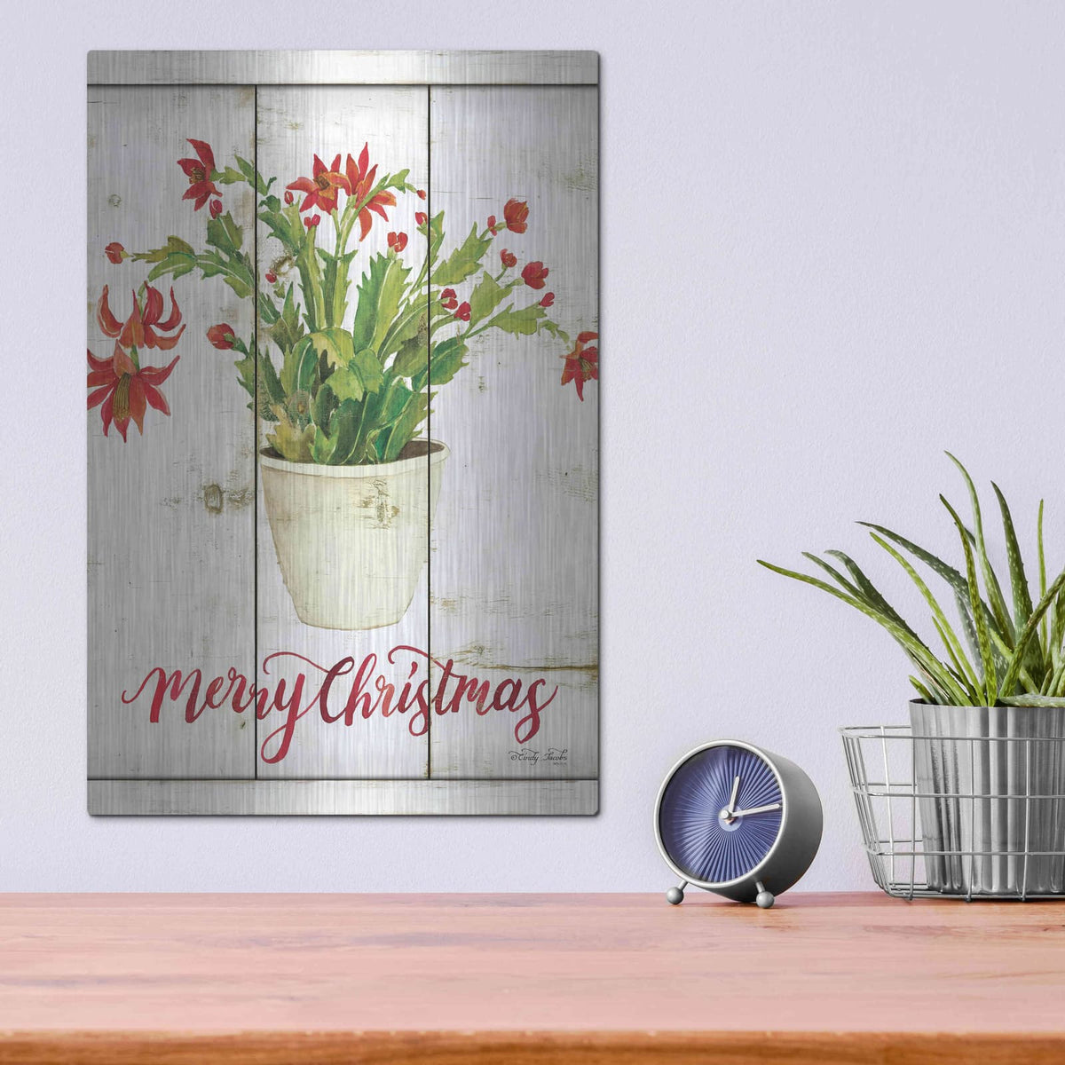 'Merry Christmas Cactus' by Cindy Jacobs – Metal Wall Art, 12x16 room view