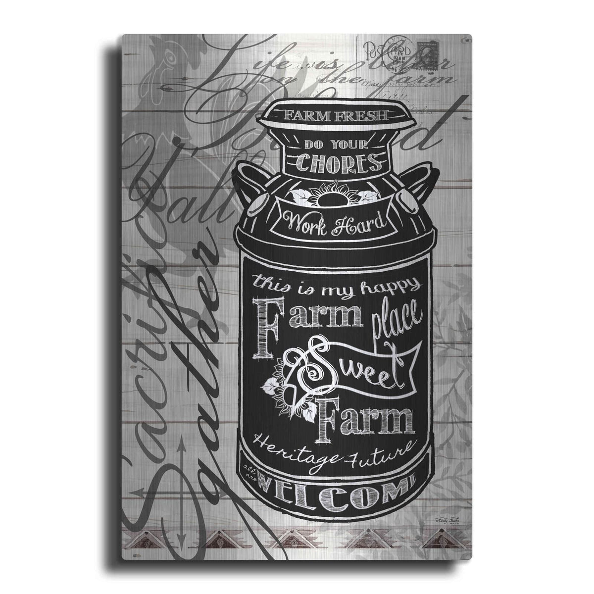 'Farm Sweet Farm Milk Can' by Cindy Jacobs – Metal Wall Art