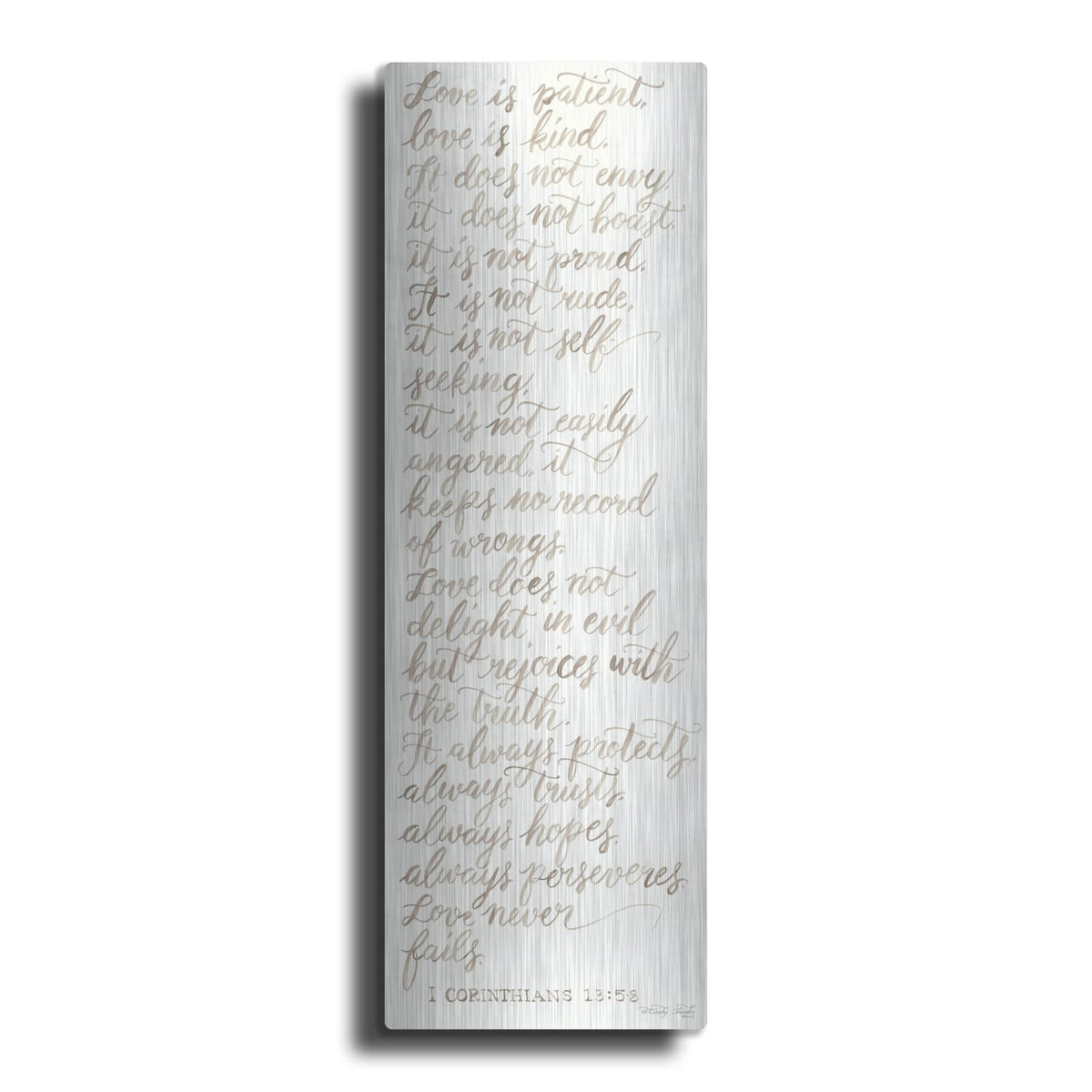 'Handwritten Love is Patient' by Cindy Jacobs – Metal Wall Art
