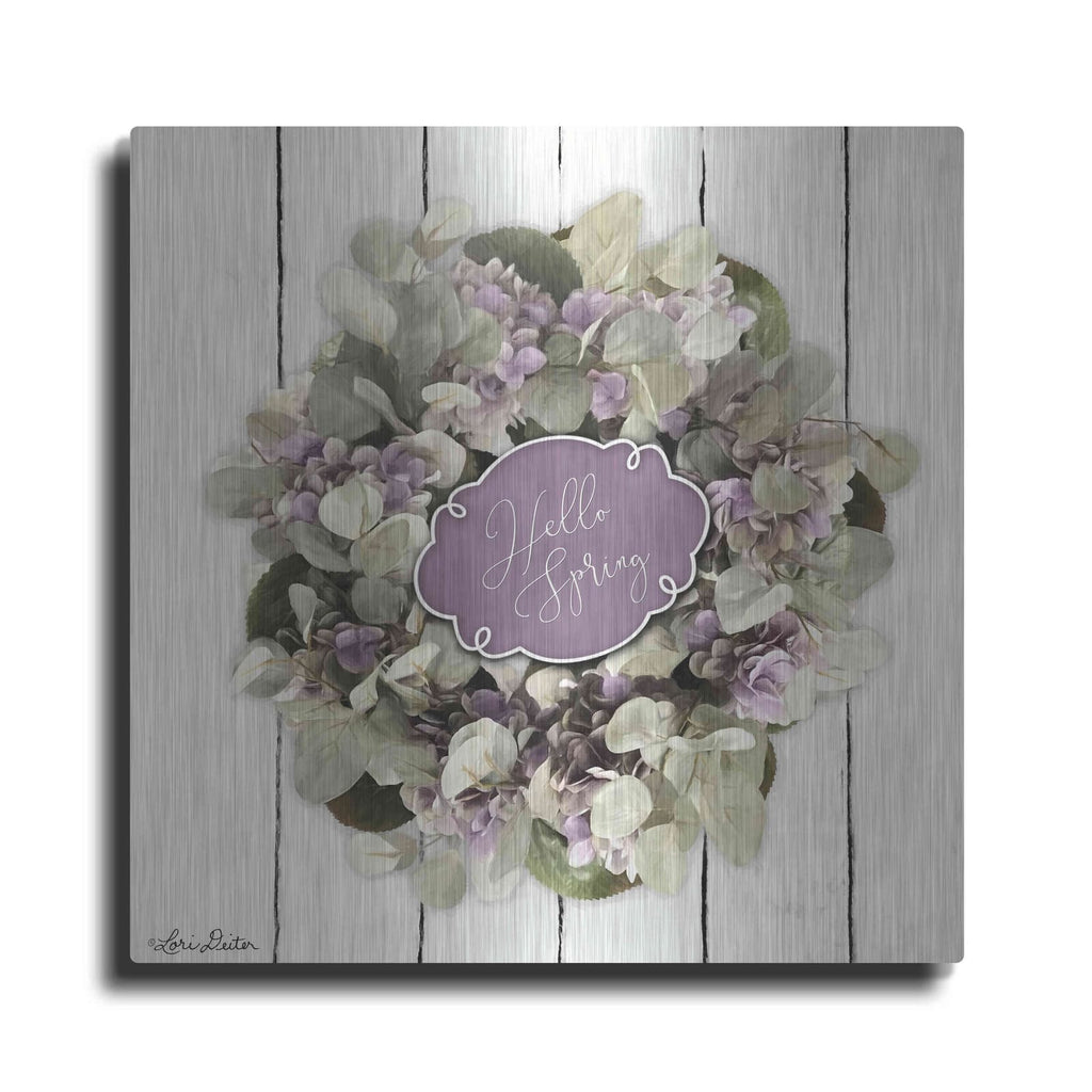 'Hello Spring Wreath' by Lori Deiter – Metal Wall Art