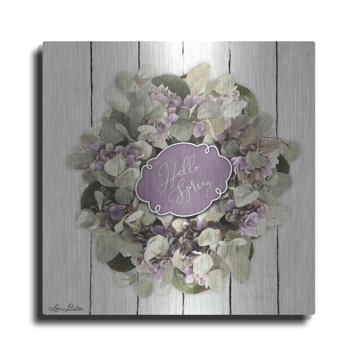 'Hello Spring Wreath' by Lori Deiter – Metal Wall Art