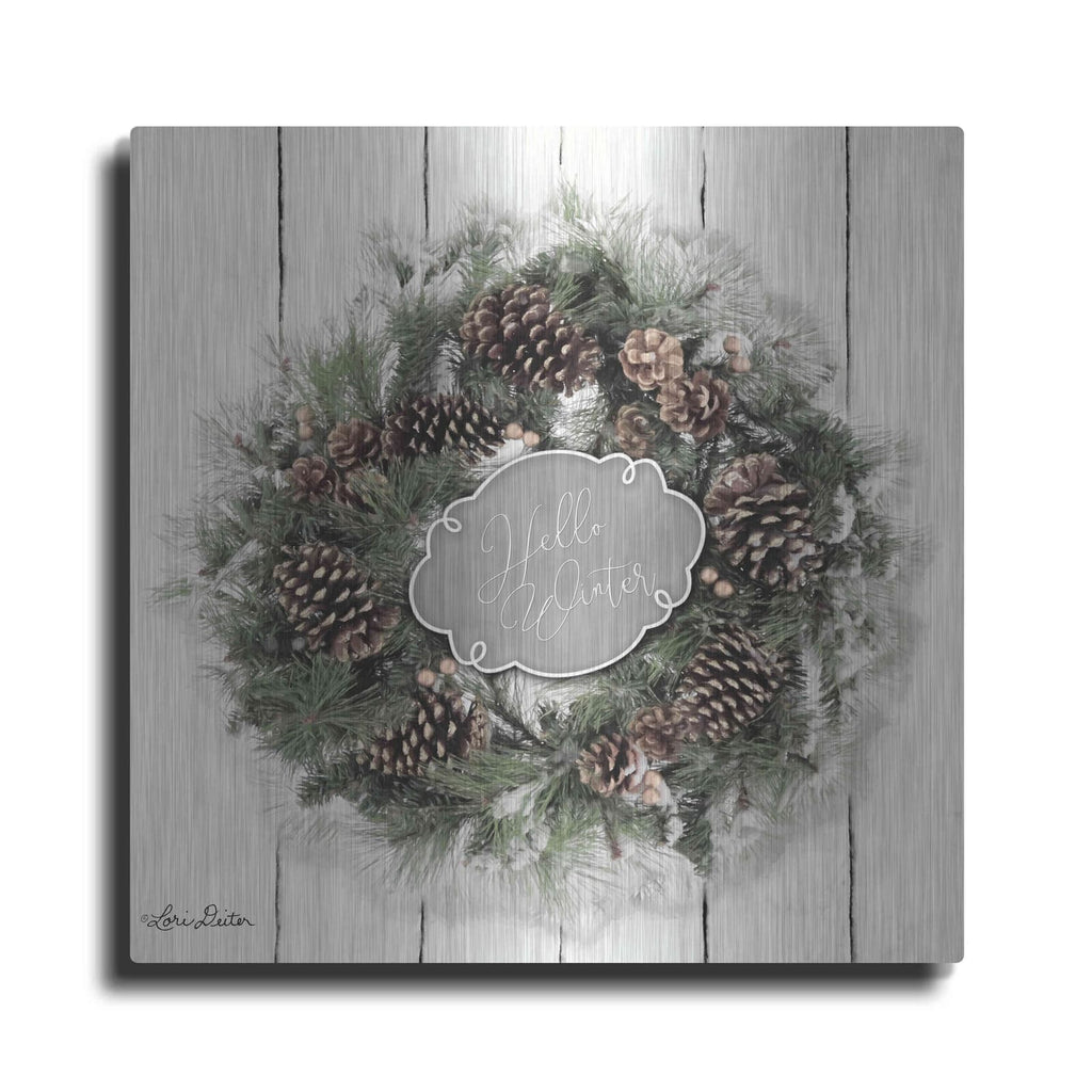'Hello Winter Wreath' by Lori Deiter – Metal Wall Art