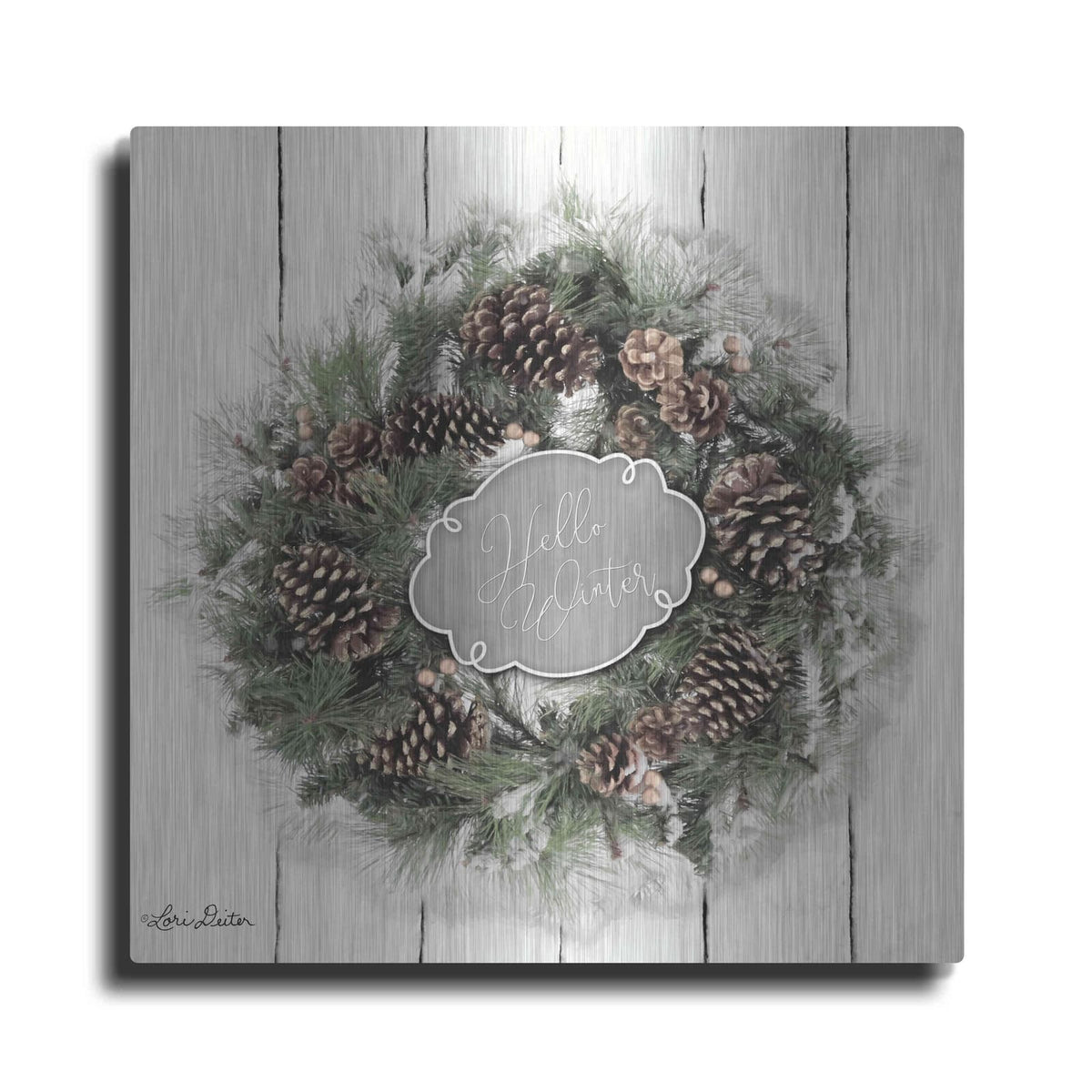 'Hello Winter Wreath' by Lori Deiter – Metal Wall Art