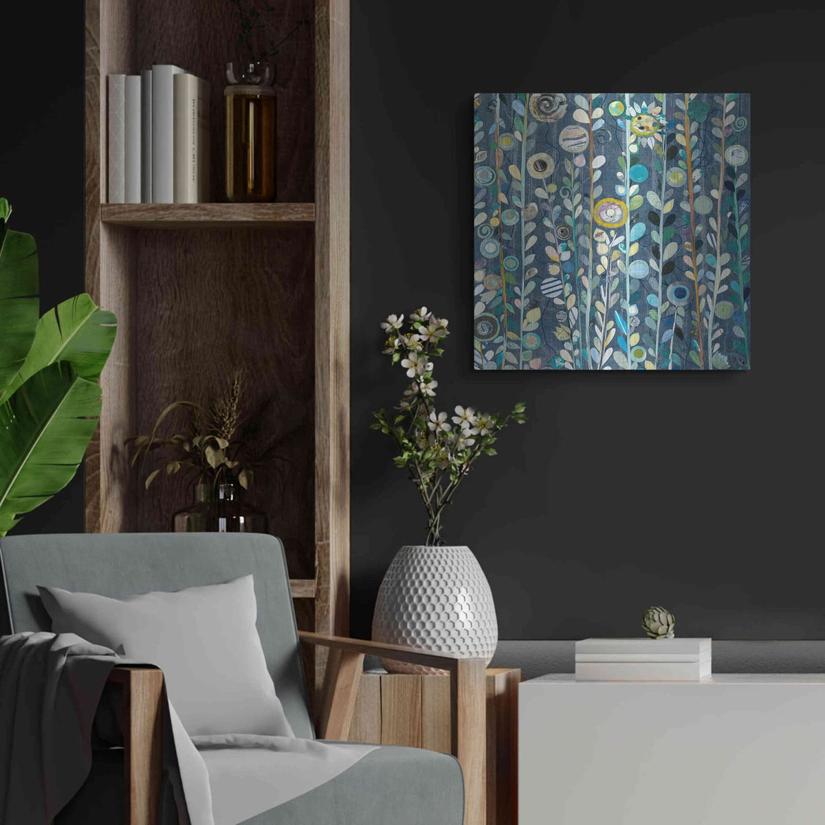 'Navy Blue Sky Crop' by Candra Boggs – Metal Wall Art, 24x24 room view