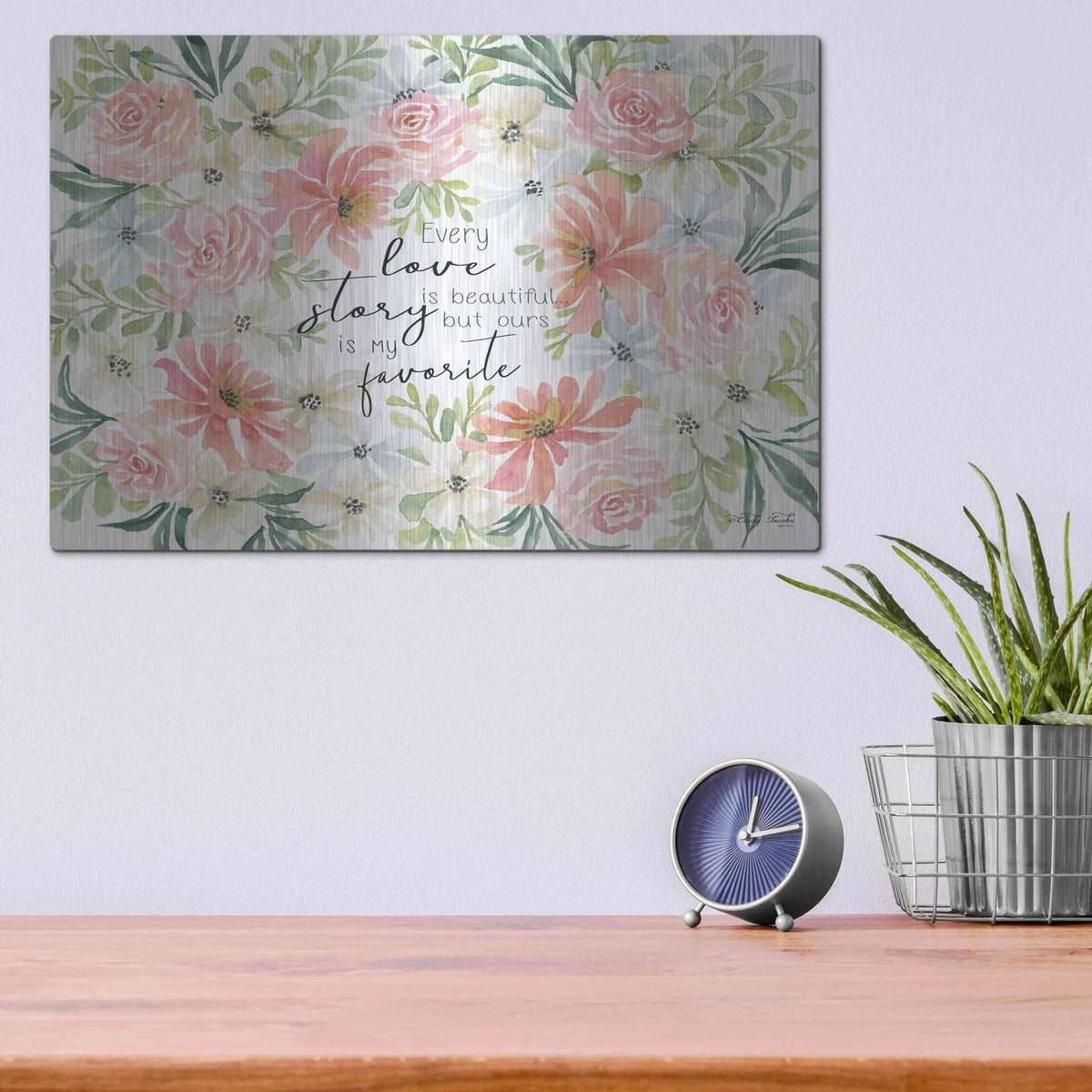'Floral Love Story' by Cindy Jacobs – Metal Wall Art, 16x12 room view