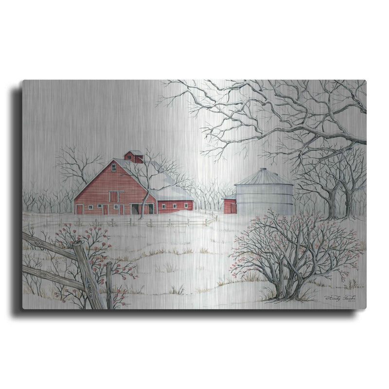 'Winter Barn' by Cindy Jacobs – Metal Wall Art