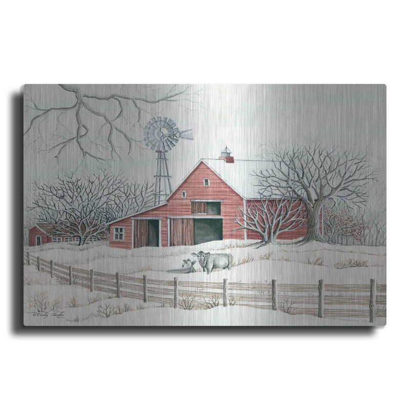 'Winter Barn with Windmill' by Cindy Jacobs – Metal Wall Art