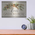 'Love Gathers Here Stitch' by Cindy Jacobs – Metal Wall Art, 16x12 room view