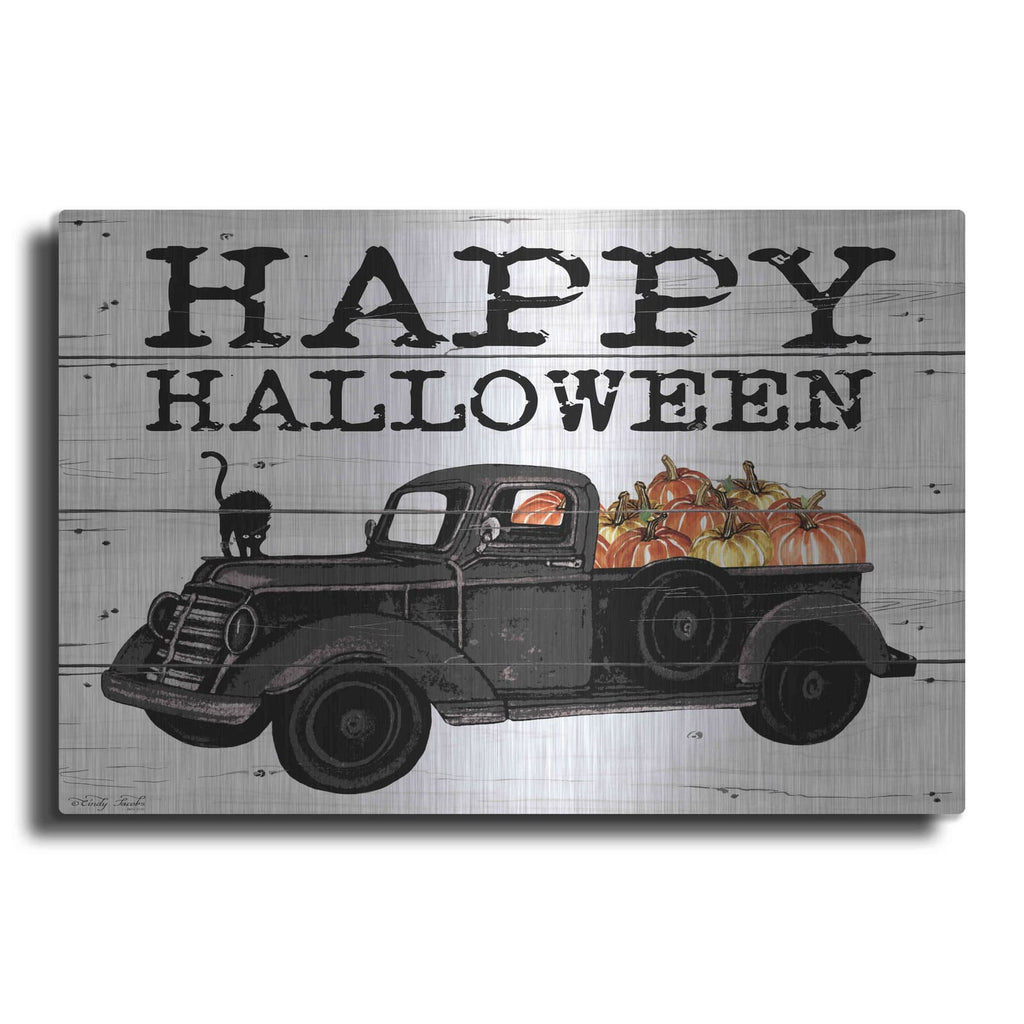 'Happy Halloween Black Truck' by Cindy Jacobs – Metal Wall Art
