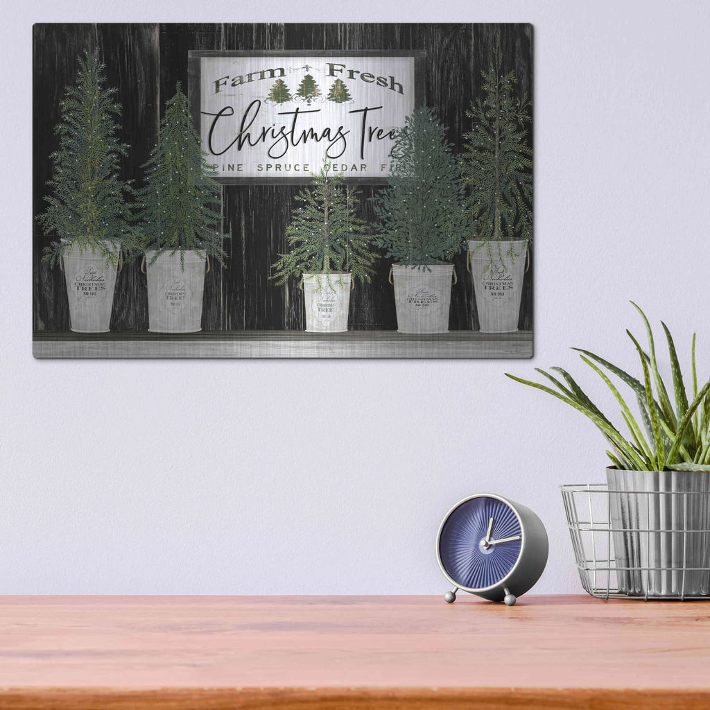 'Farm Fresh Trees of Christmas' by Cindy Jacobs – Metal Wall Art, 16x12 room view