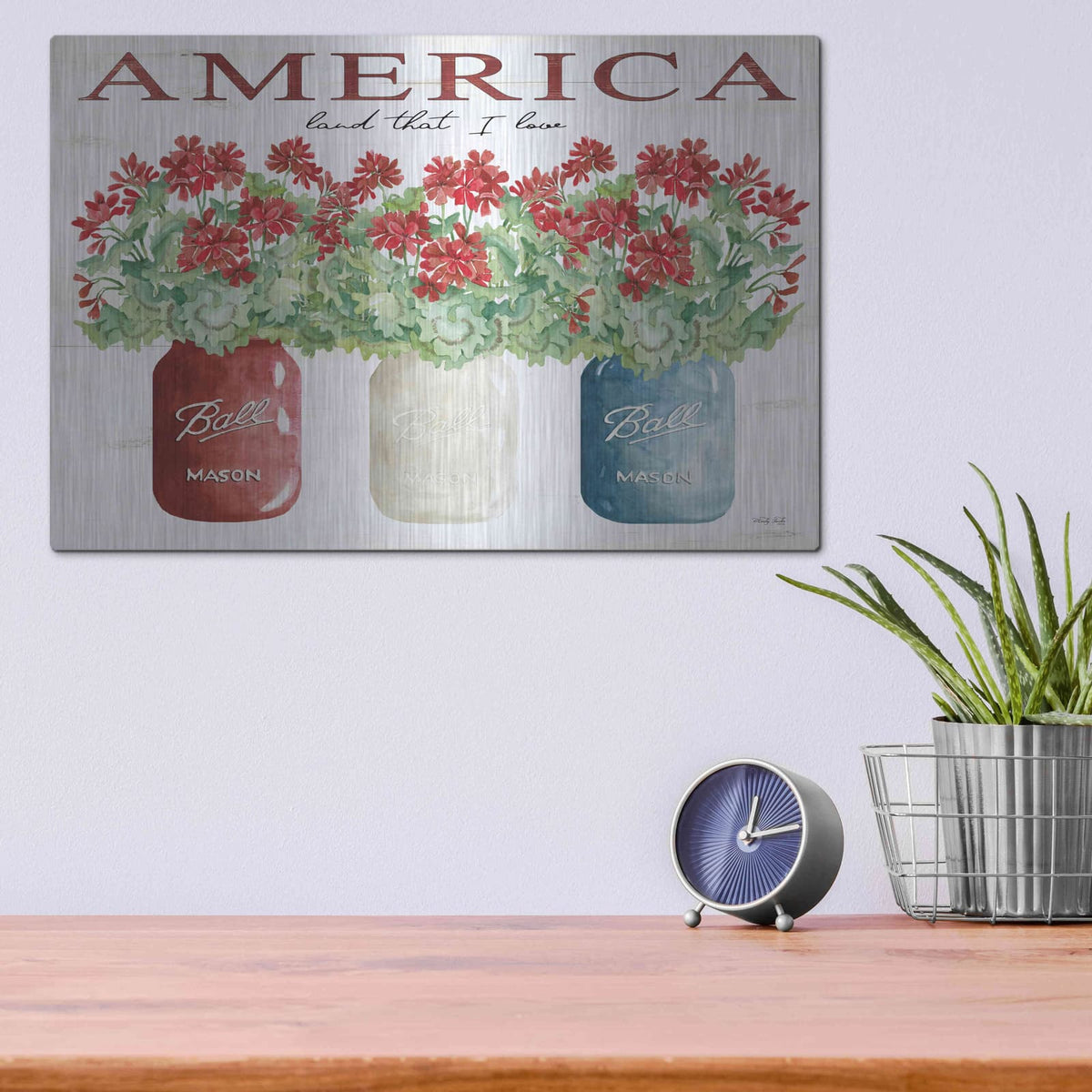 'America Glass Jars' by Cindy Jacobs – Metal Wall Art, 16x12 room view