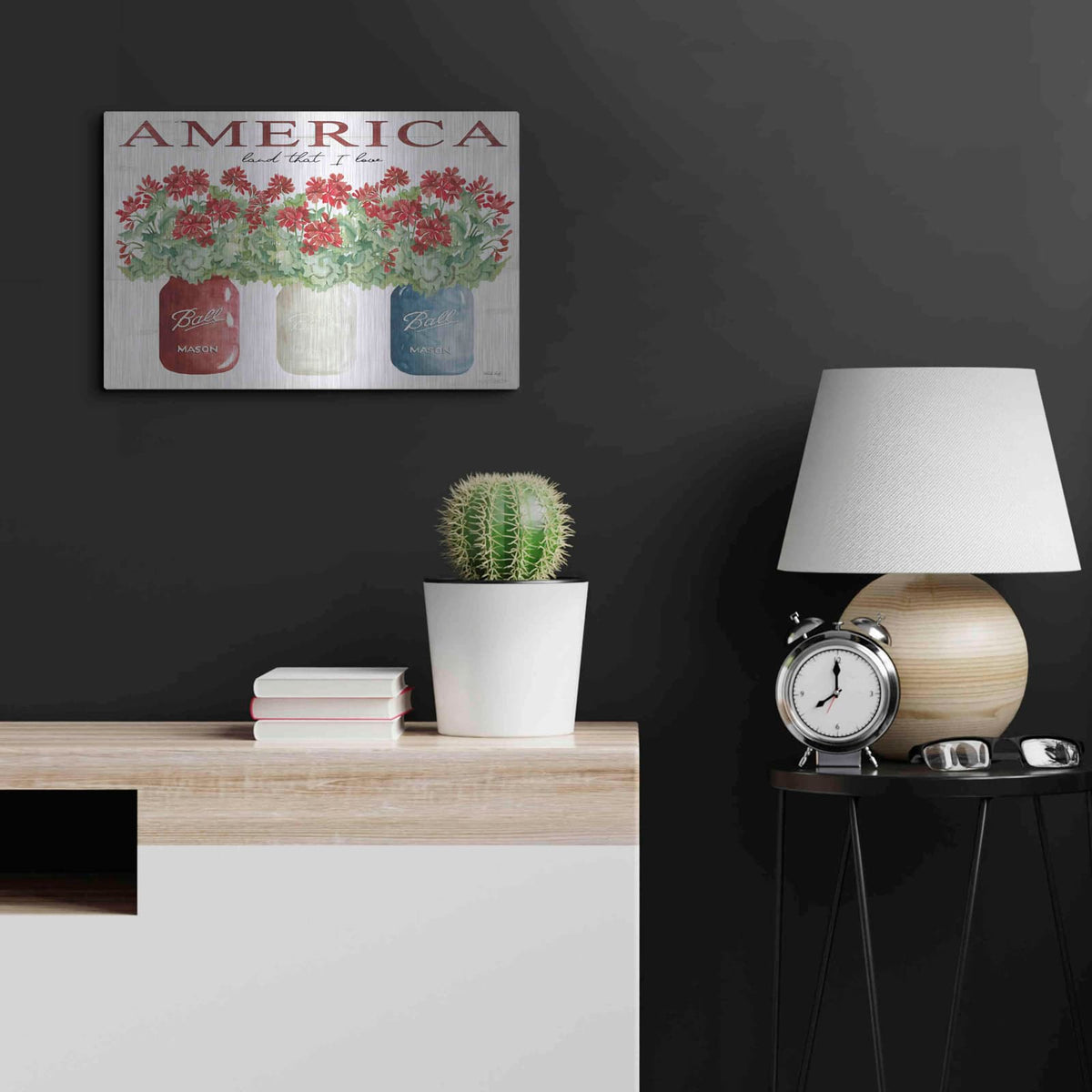 'America Glass Jars' by Cindy Jacobs – Metal Wall Art, 24x16 room view