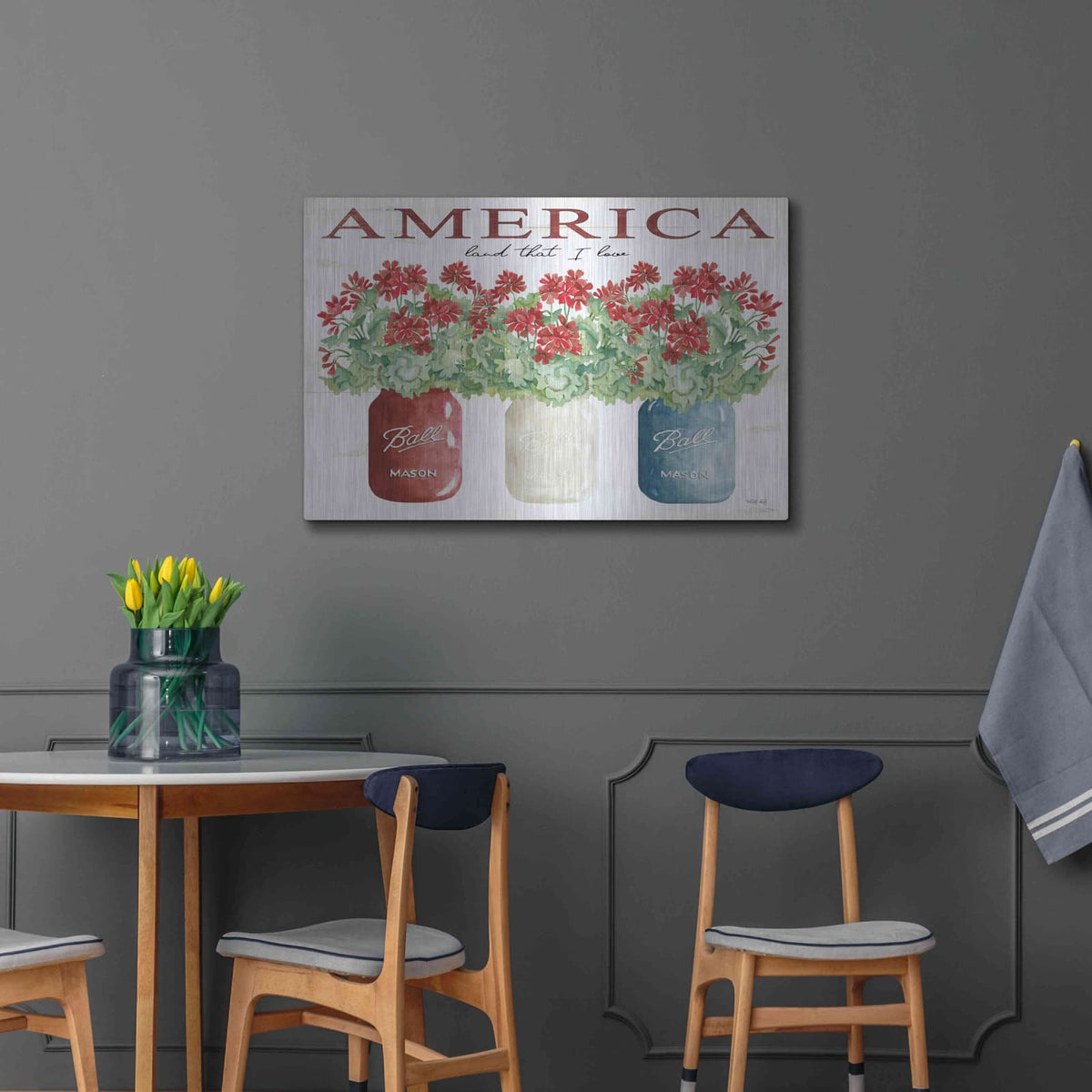 'America Glass Jars' by Cindy Jacobs – Metal Wall Art, 36x24 room view