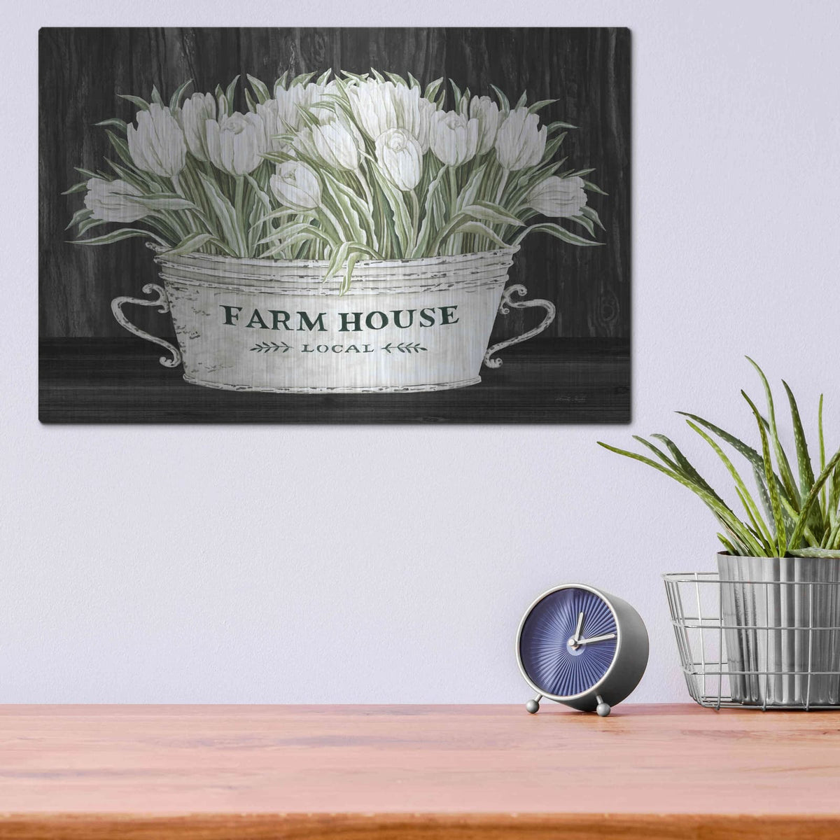 'Farmhouse Tulips' by Cindy Jacobs – Metal Wall Art, 16x12 room view