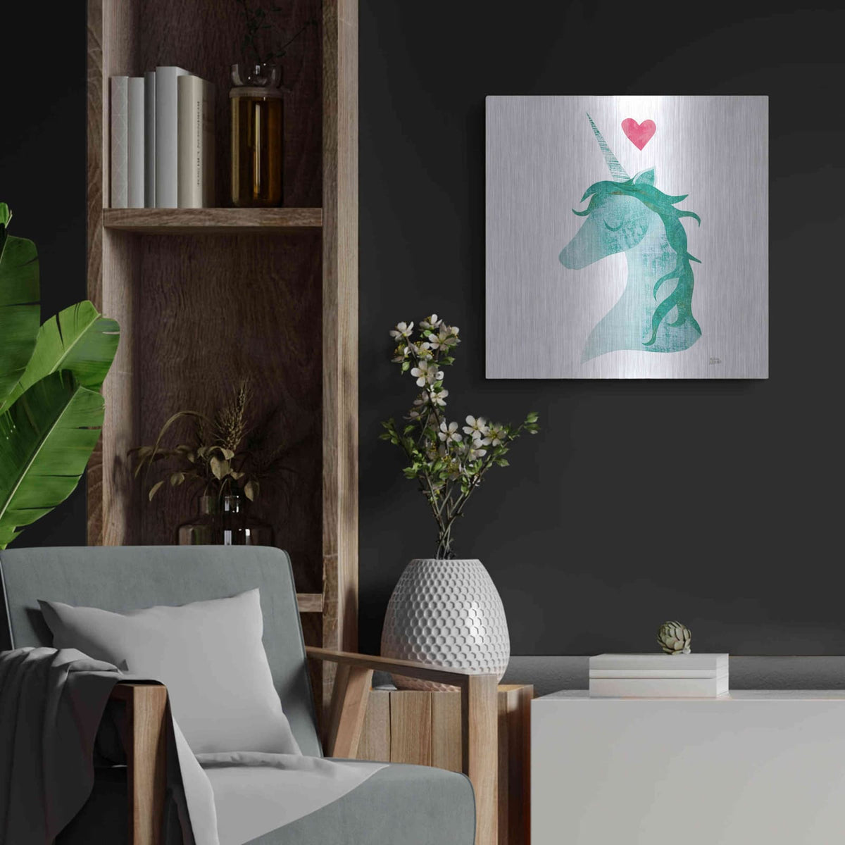 'Unicorn Magic II' by Melissa Averinos – Metal Wall Art, 24x24 room view