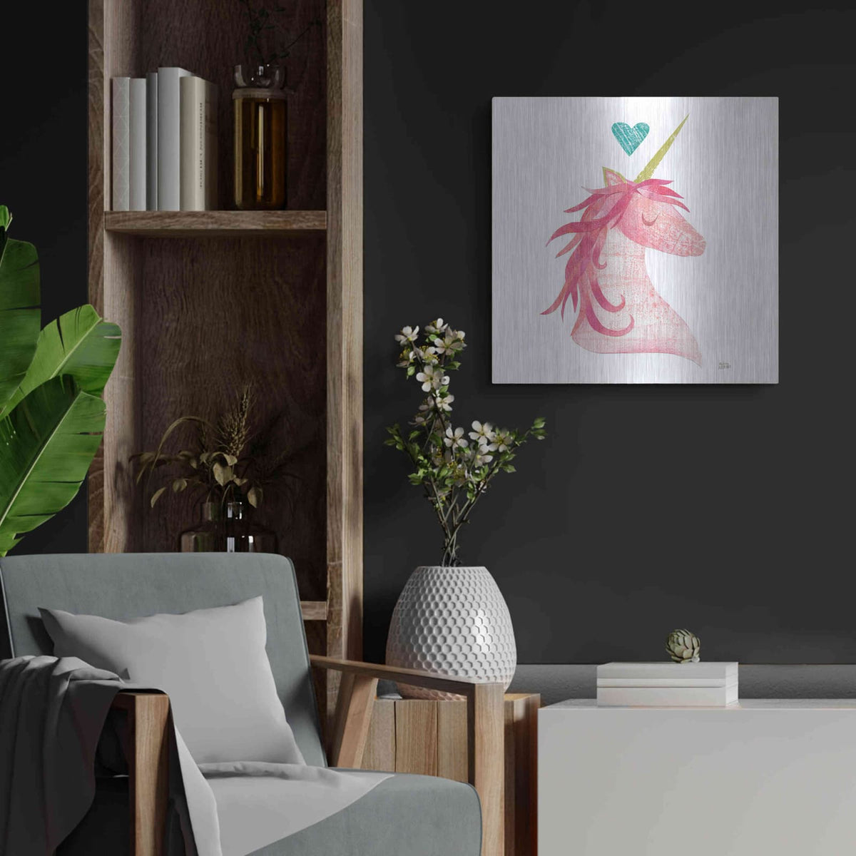 'Unicorn Magic I Heart Sq' by Melissa Averinos – Metal Wall Art, 24x24 room view