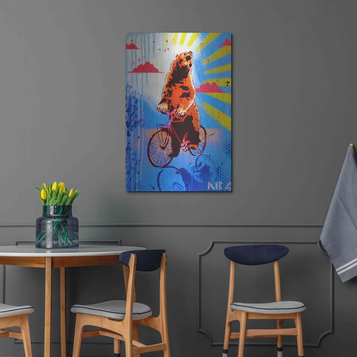 'Bear Back Rider' by AbcArtAttack – Metal Wall Art, 24x36 room view
