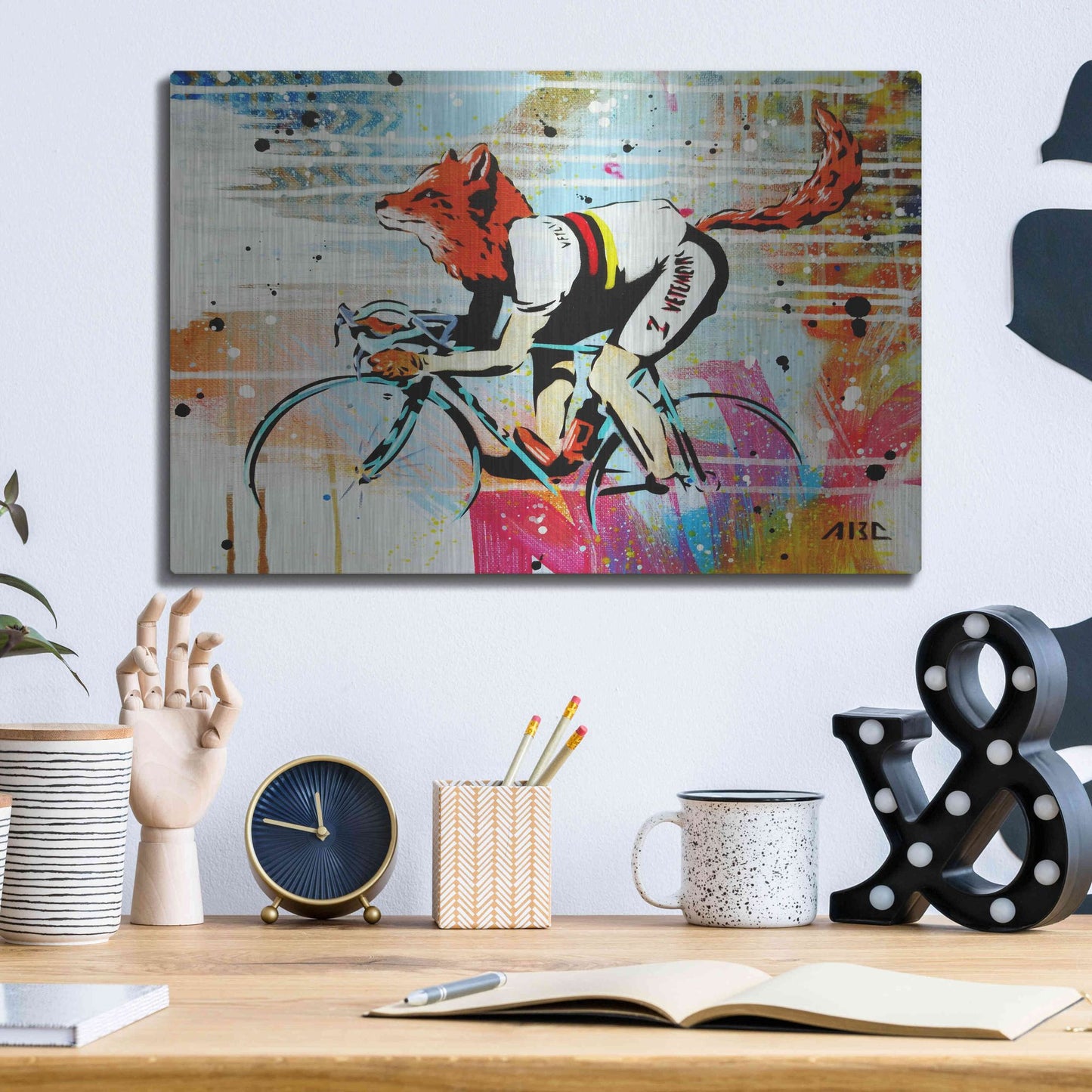 Luxe Metal Art 'Le Fox' by AbcArtAttack, Metal Wall Art,16x12