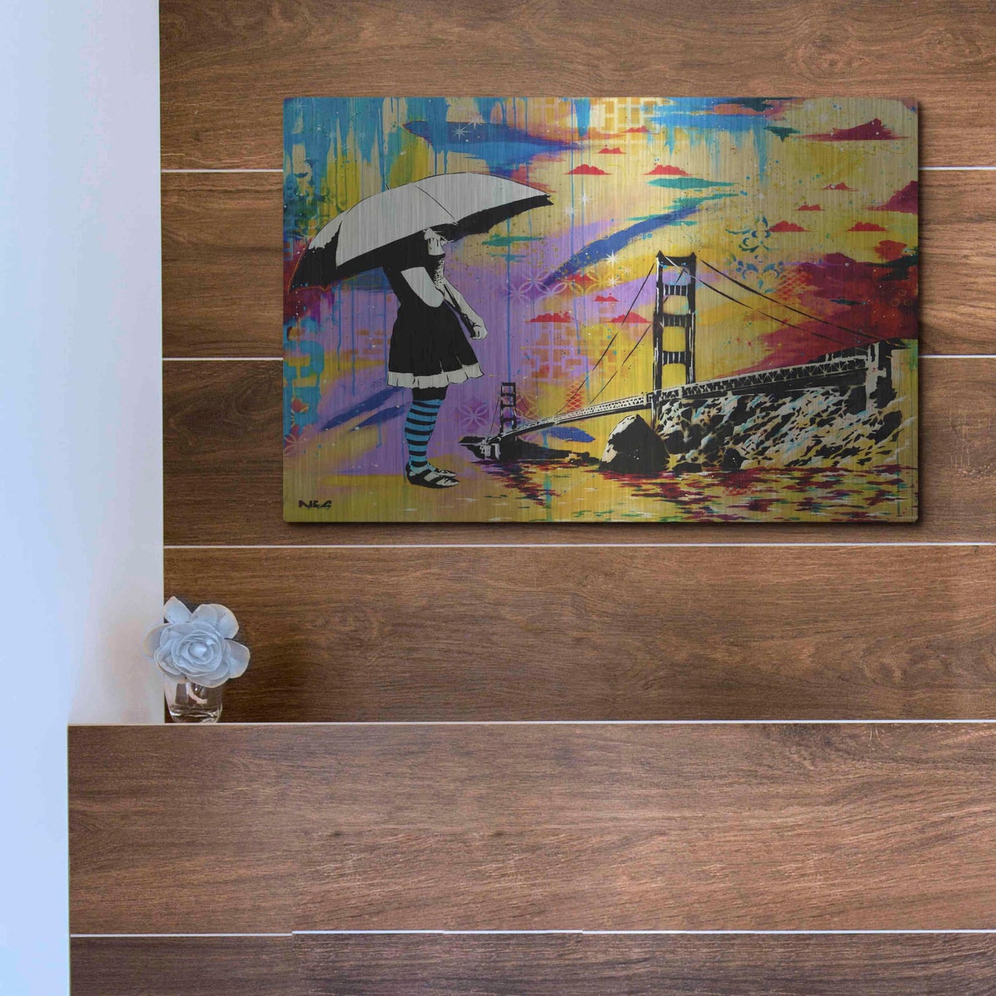 Luxe Metal Art 'Shelter at Bay' by AbcArtAttack, Metal Wall Art,16x12