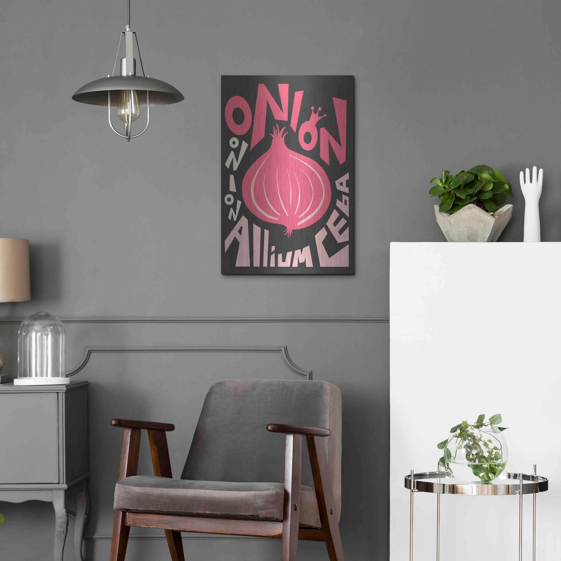 Luxe Metal Art 'Kitchen Onion' by Ayse, Metal Wall Art,16x24