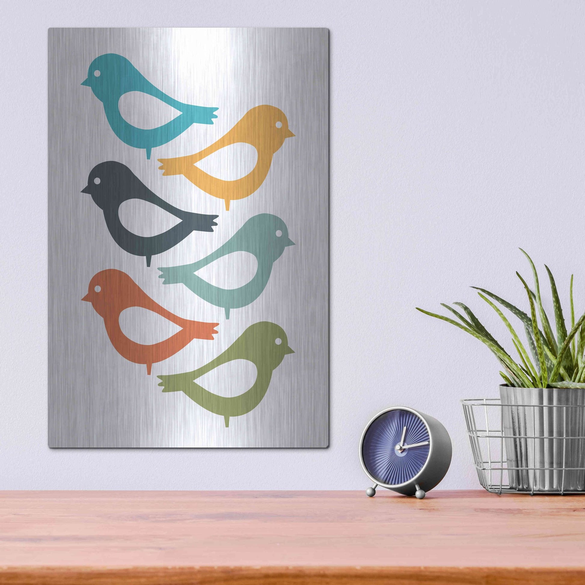 Luxe Metal Art 'Playful Birds' by Ayse, Metal Wall Art,12x16