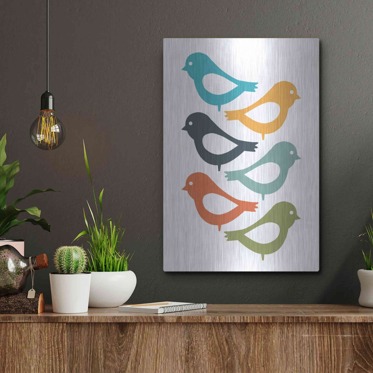 Luxe Metal Art 'Playful Birds' by Ayse, Metal Wall Art,12x16