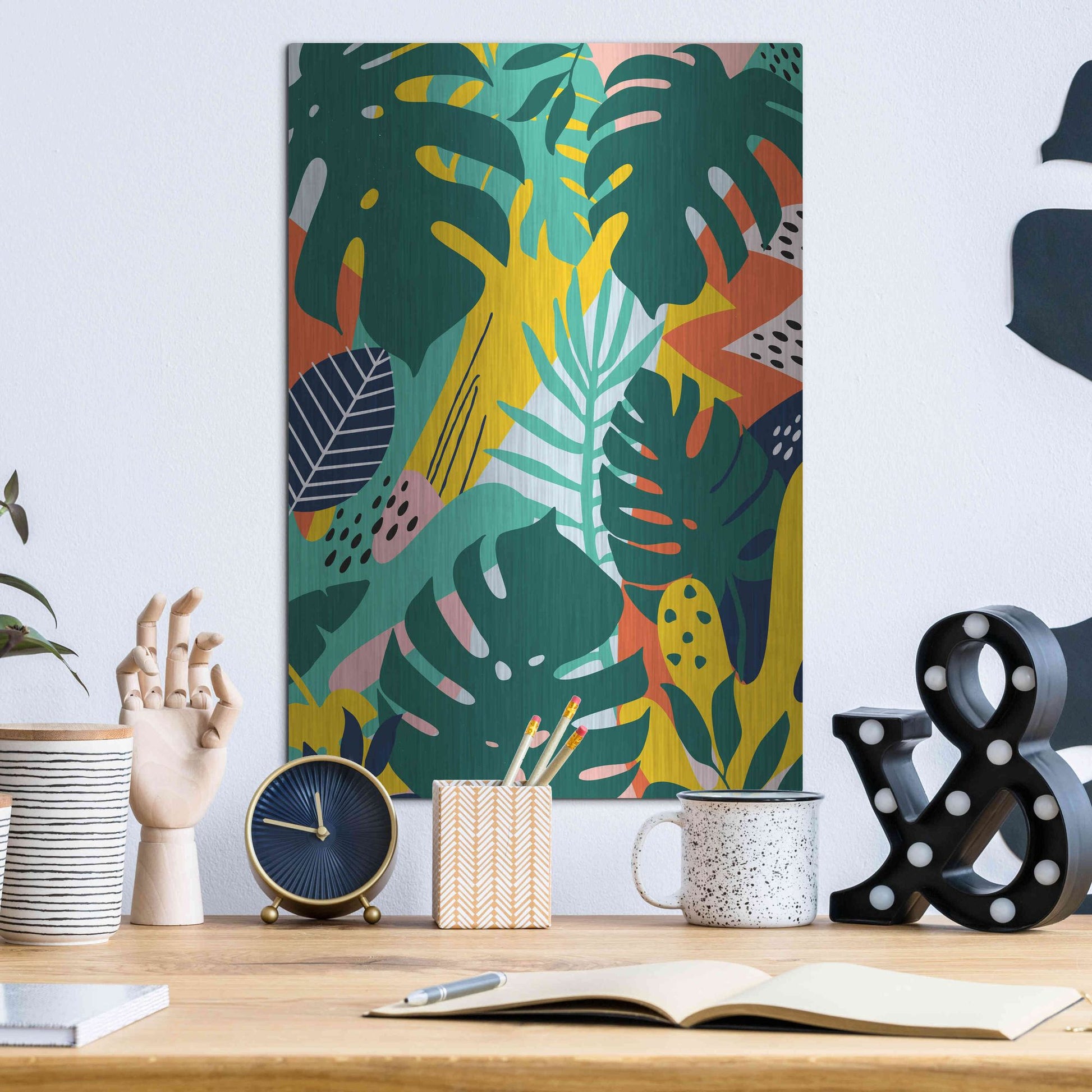 Luxe Metal Art 'Tropical Leaves One' by Ayse, Metal Wall Art,12x16