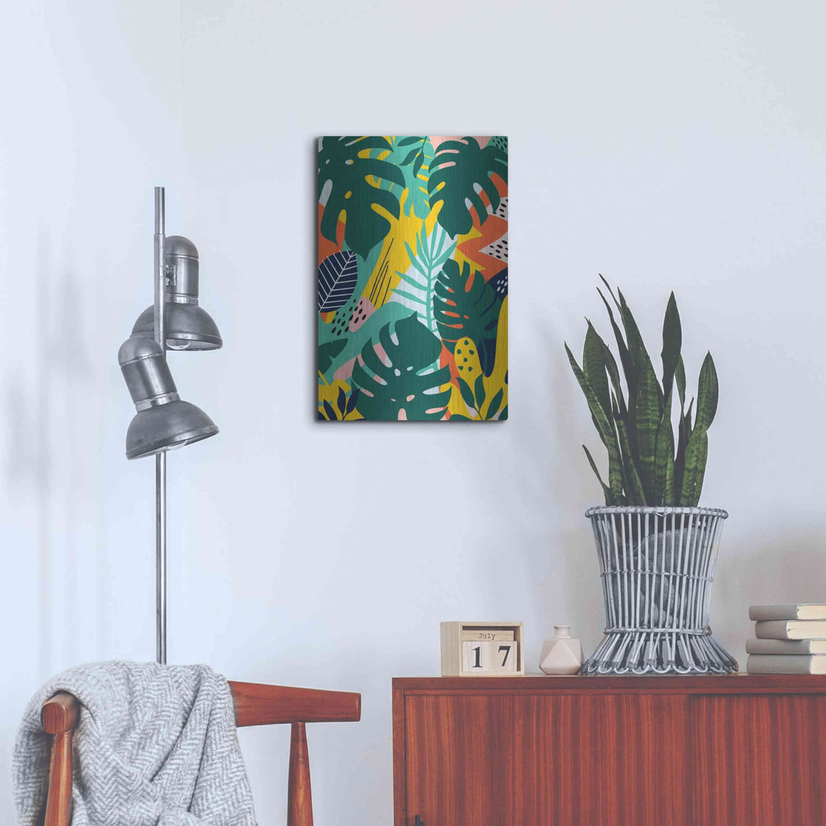 'Tropical Leaves One' by Ayse – Metal Wall Art, 16x24 room view