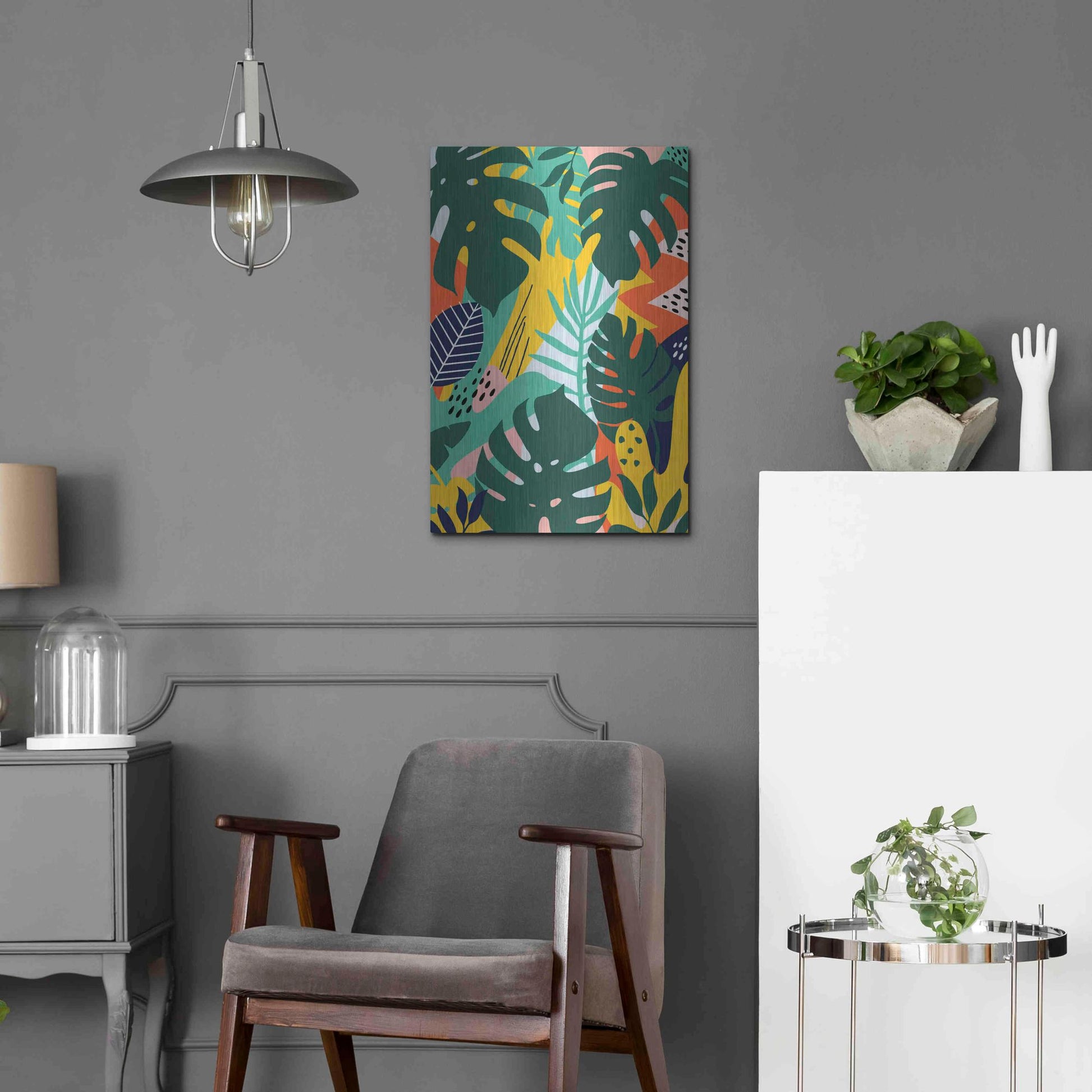 Luxe Metal Art 'Tropical Leaves One' by Ayse, Metal Wall Art,16x24