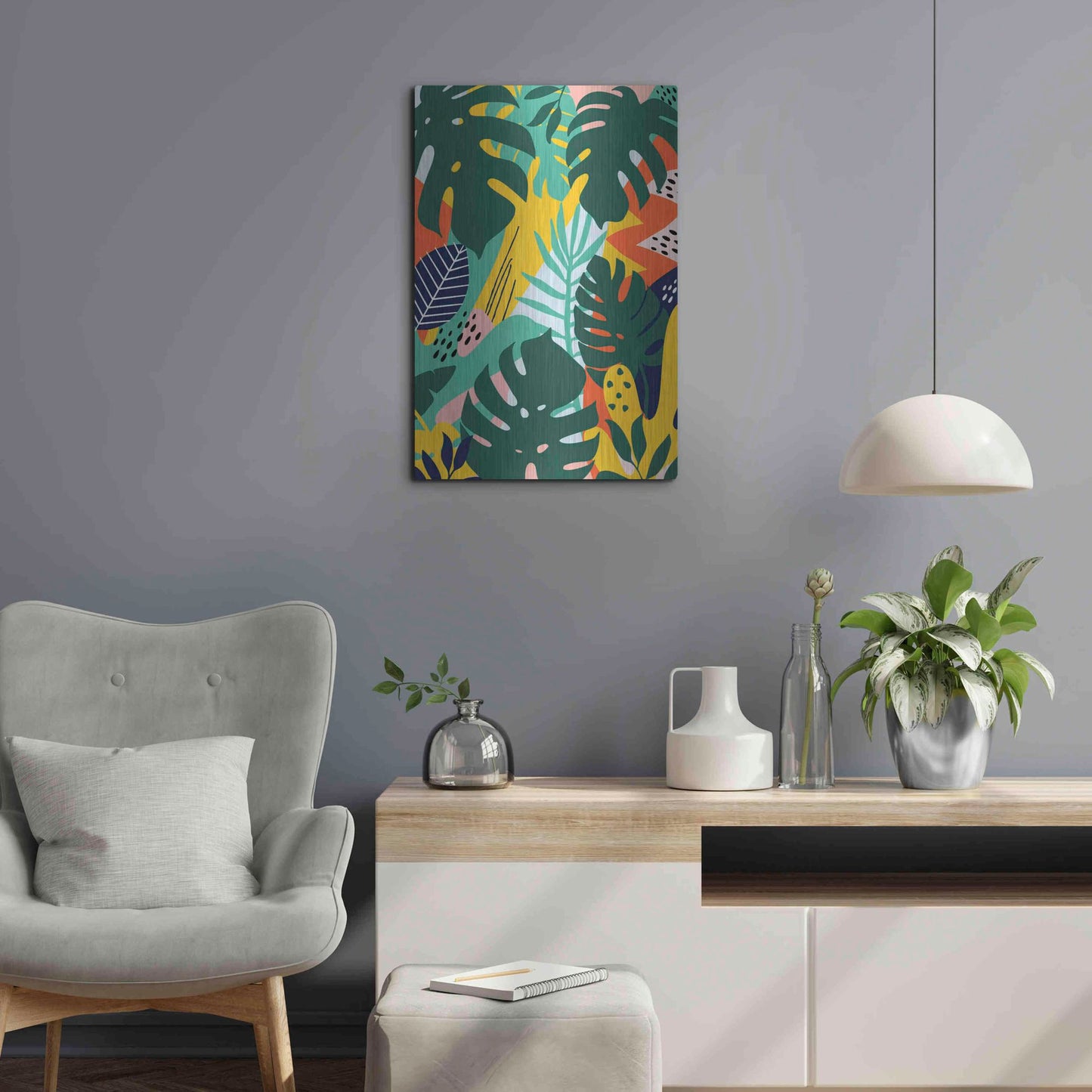 Luxe Metal Art 'Tropical Leaves One' by Ayse, Metal Wall Art,16x24