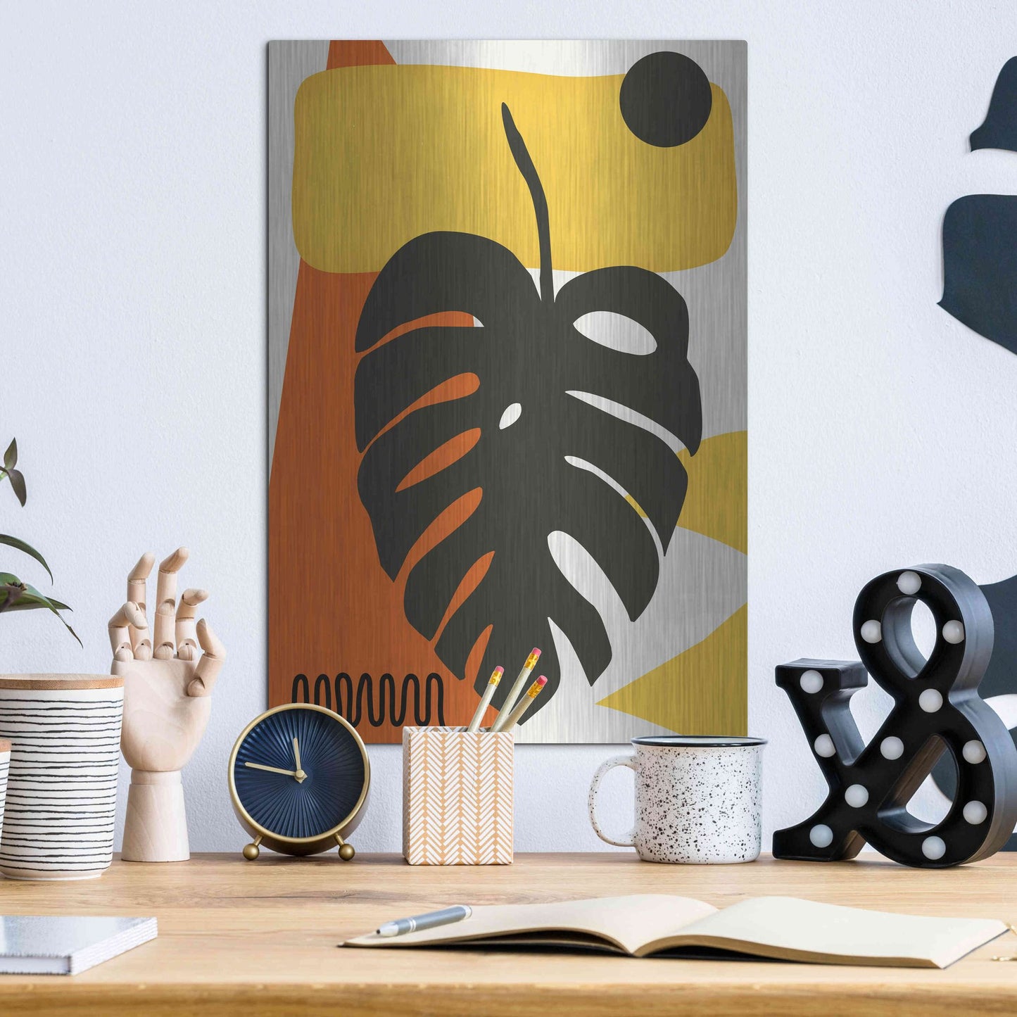 Luxe Metal Art 'Tropical Leaves Two' by Ayse, Metal Wall Art,12x16